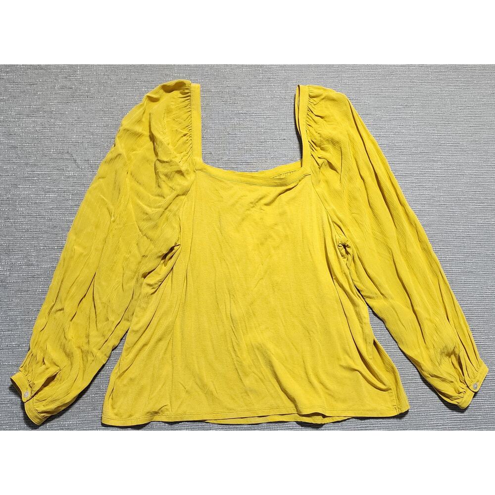 A New Day Mustard Yellow Square Neck Boho Blouse Women’s Size L NWT Pearl Button - Picture 8 of 13